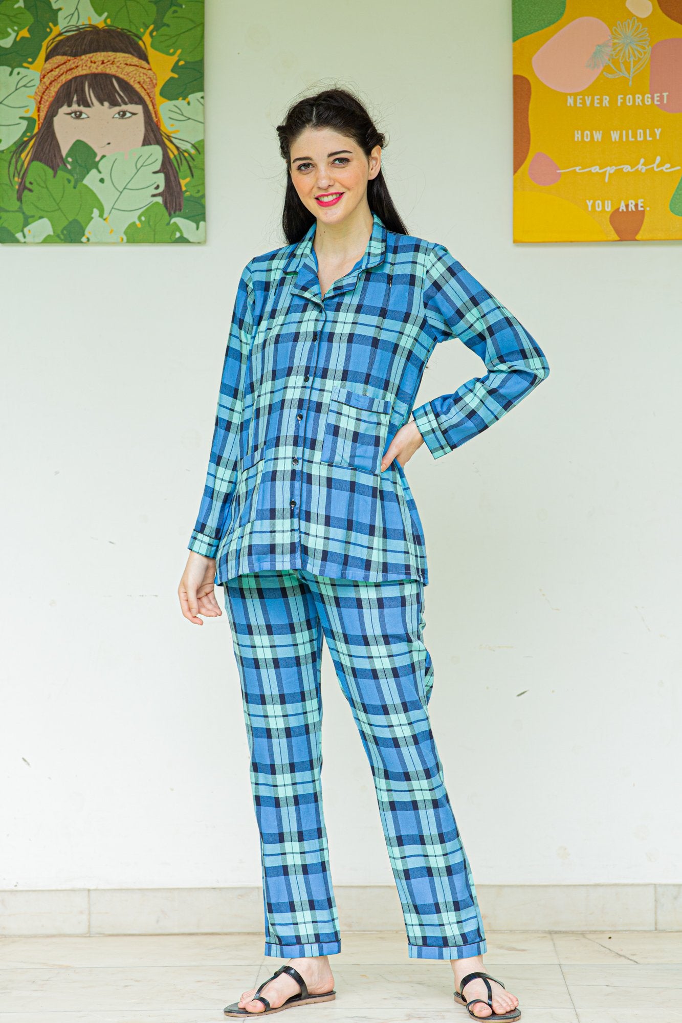 Buy Black Cotton Checked Nightsuit for Women at Secret Wish | 393415